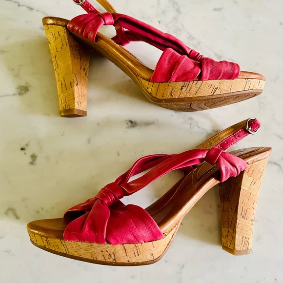 Nya Wind pink soft twisted leather sling back cork heels size 7N - Picture 4 of 10